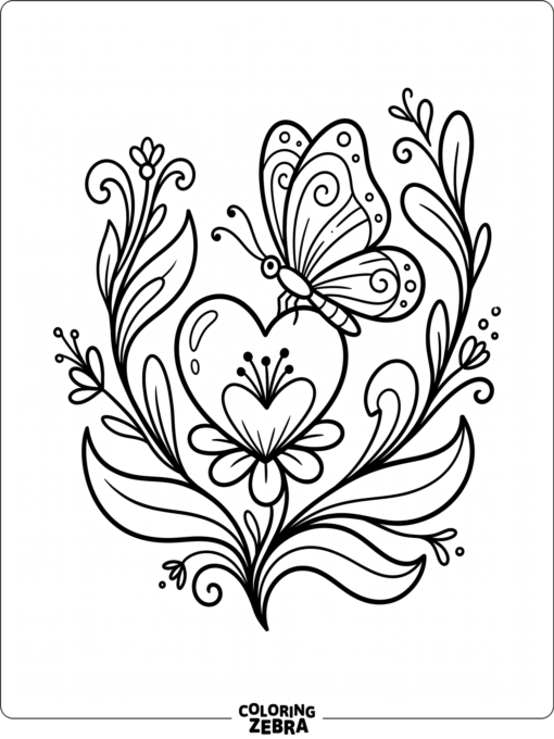 A butterfly on a heart blossom