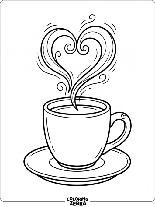 A coffee mug with heart-shaped steam