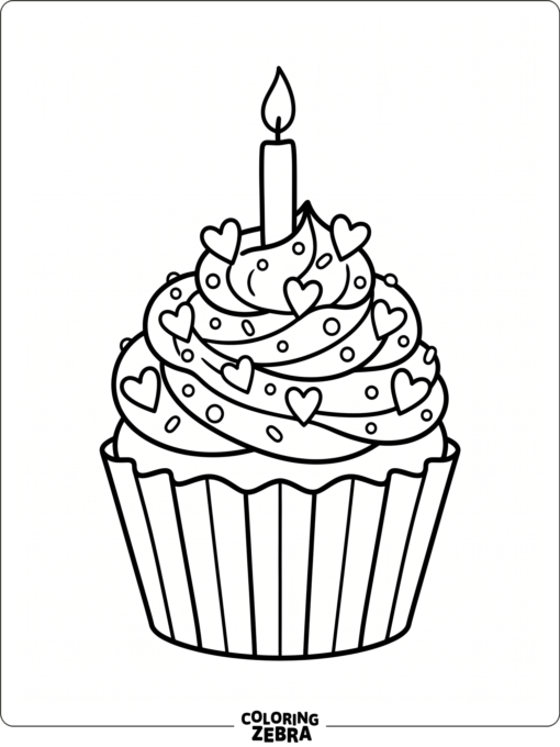 A cupcake with heart decorations on top