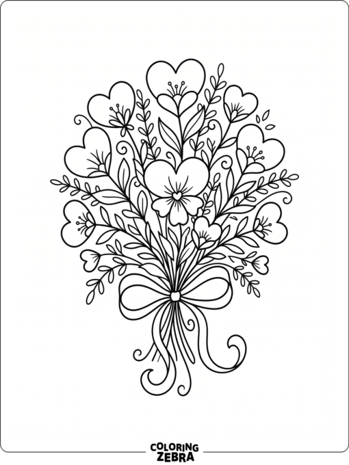 Heart shaped flowers with a ribbon and leaves