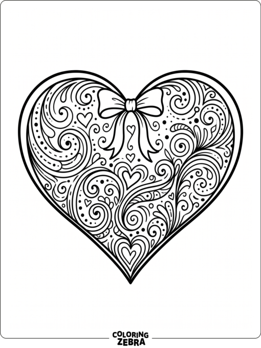 Large heart with swirls, dots, and ribbon bow