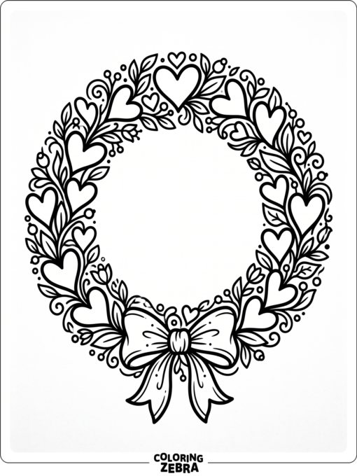 A wreath made of hearts with a bow