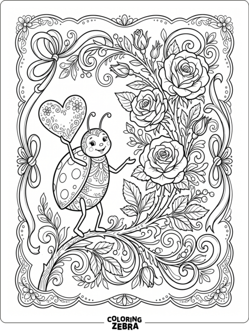 A ladybug with a heart and roses