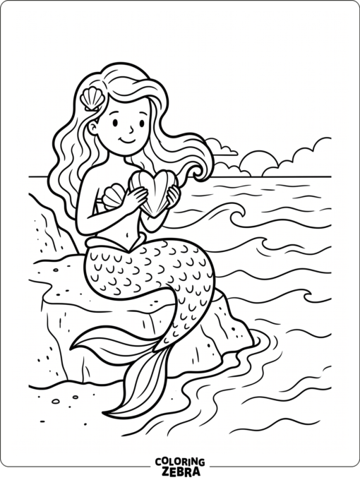 A mermaid holding a heart-shaped shell