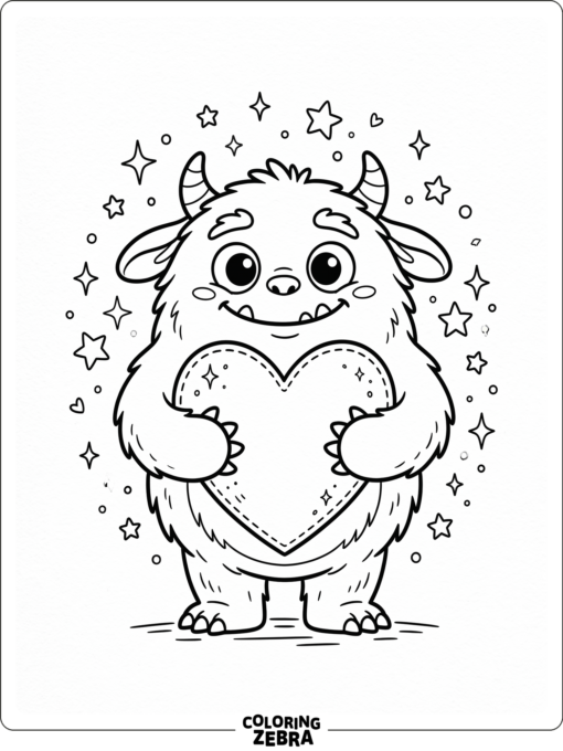 Cute monster holding a heart and smiling