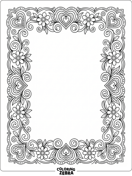 Decorative Valentine pattern with hearts and flowers