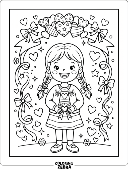 A cute Valentine design with hearts and ribbons