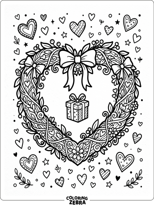 Heart wreath with ribbon bows and gift box