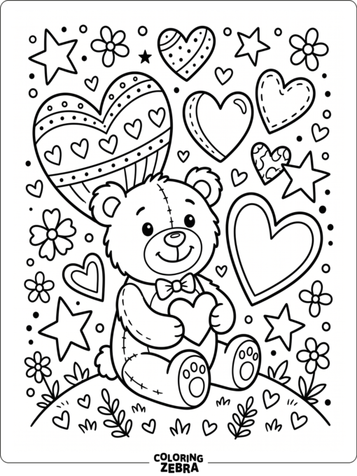 Simple hearts and a teddy bear for kindergarten
