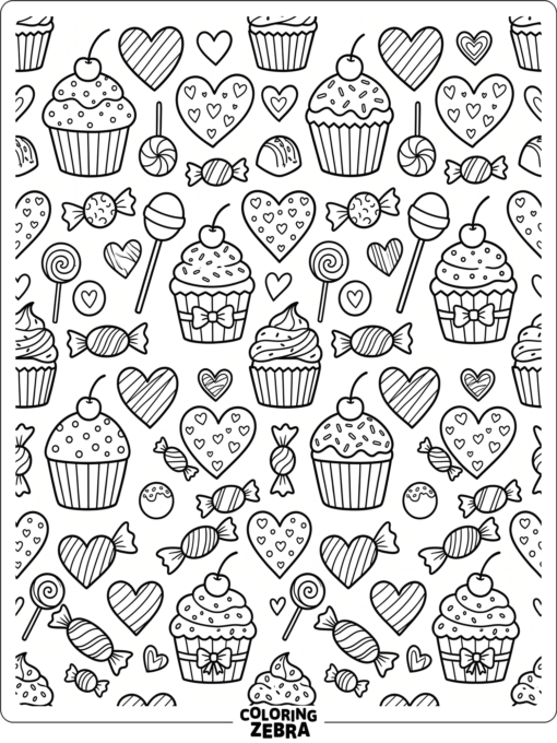 A heart and candy tablecloth pattern