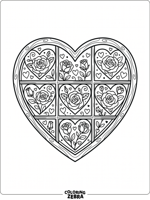 Heart stained glass with roses and hearts