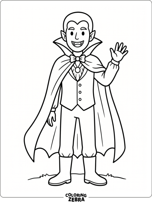 A simple vampire with a cape and raised hand