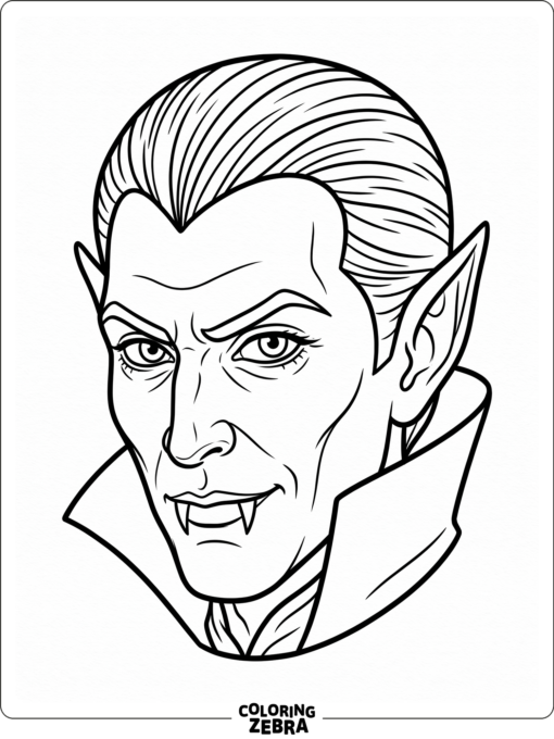 A vampire face with pointed ears and fangs