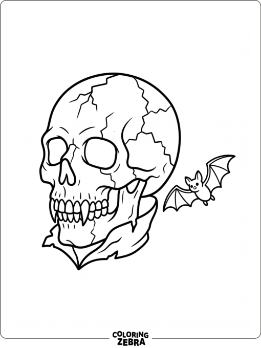 A vampire skull with a bat nearby