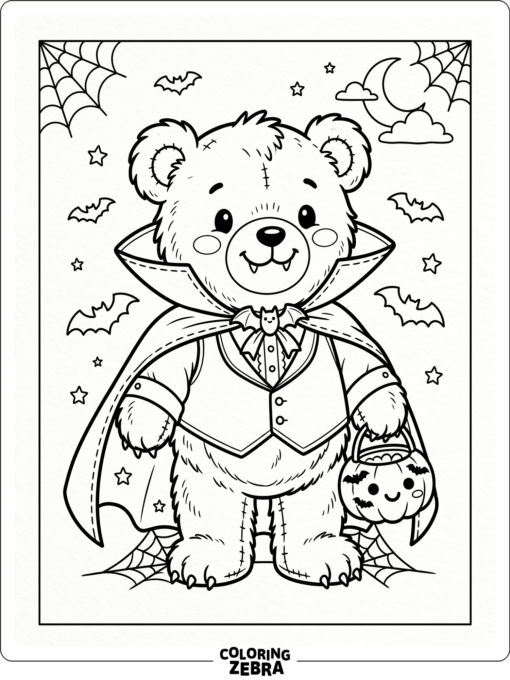A teddy bear dressed as a vampire