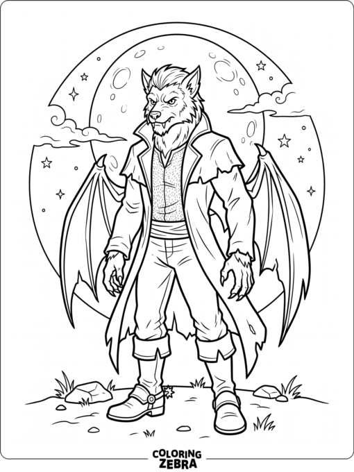 A vampire werewolf with a cape and fangs