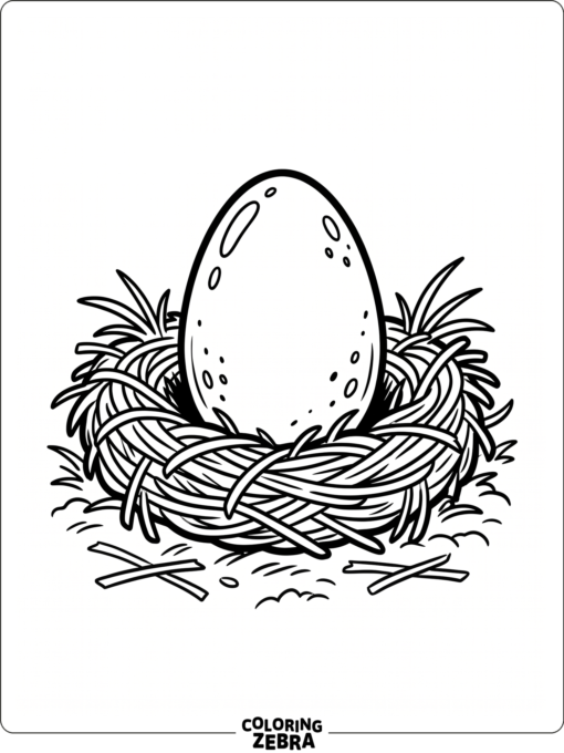 A velociraptor egg resting in a straw nest