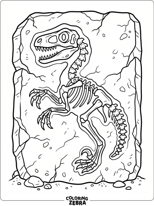 A velociraptor fossil imprint in stone