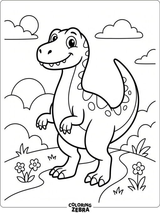 A friendly velociraptor with large eyes for kids