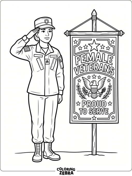 A female veteran saluting in uniform