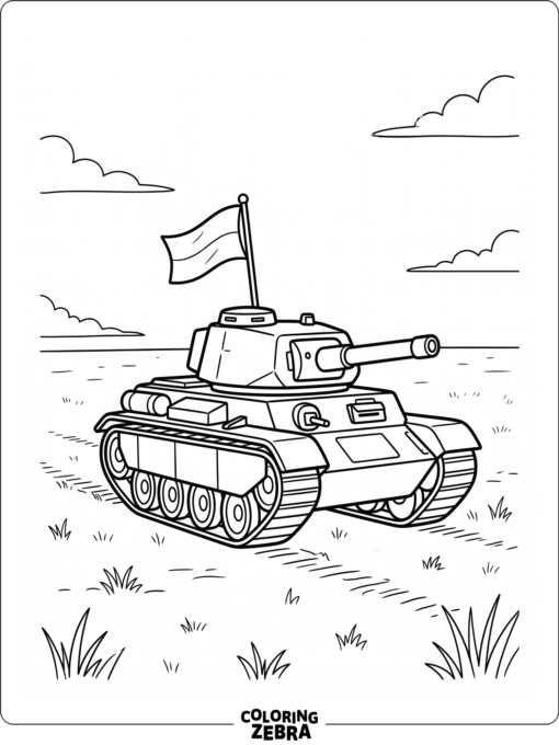 A tank on a simple field with a small flag