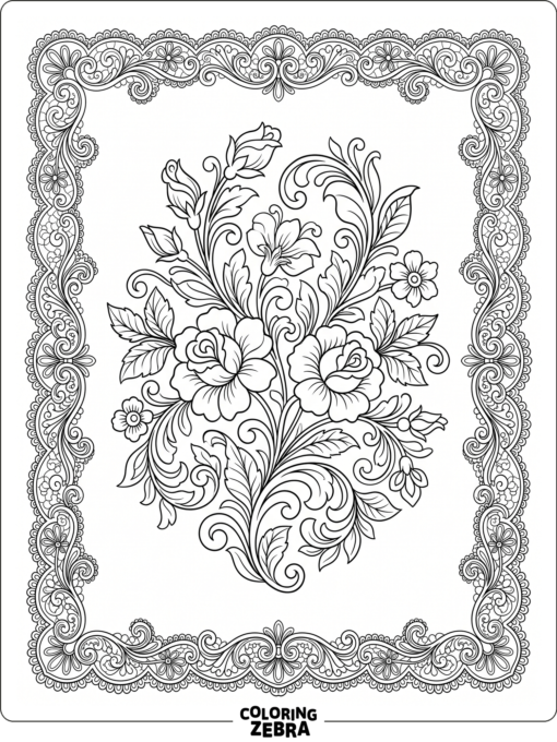 Vintage flowers with curling leaves and decorative borders