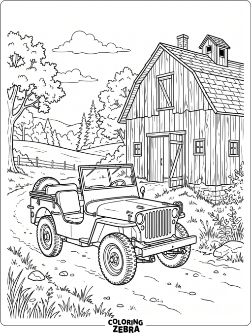 Vintage Jeep by an Old Barn
