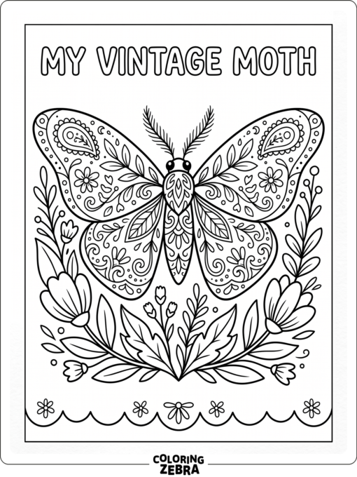 An ornate vintage moth with botanical accents