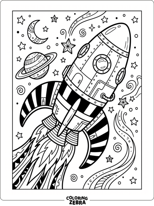 A retro rocket with rounded nose cone and striped fins