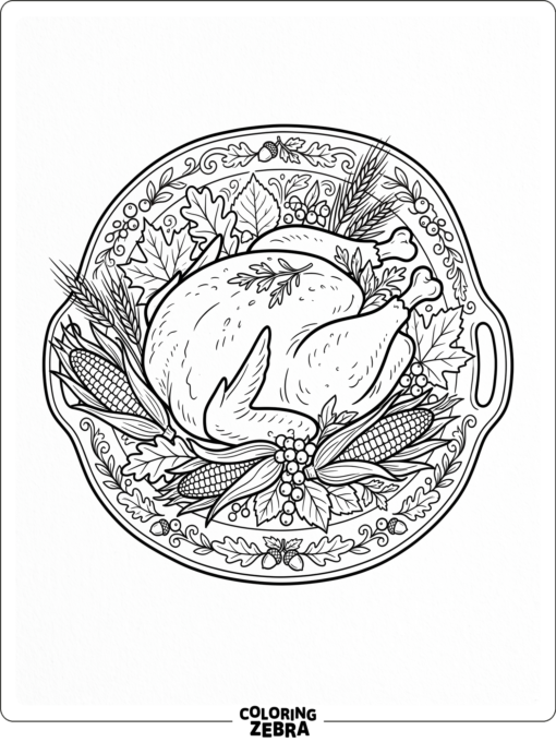 A vintage turkey platter with leaves and corn