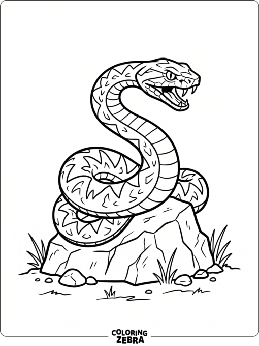 A viper poised on a rock with sharp markings