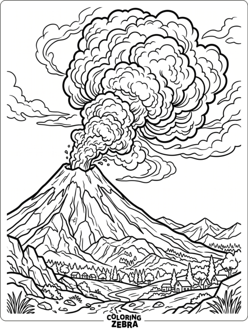 A thick ash cloud rising above a volcano