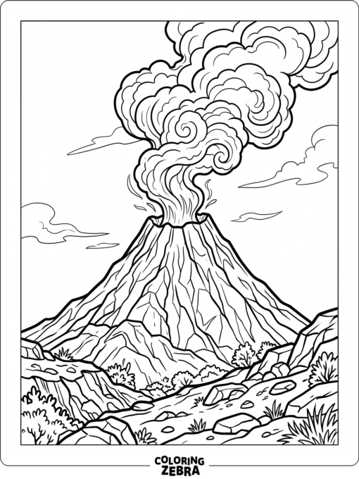 A simple volcano mountain with a smoke plume