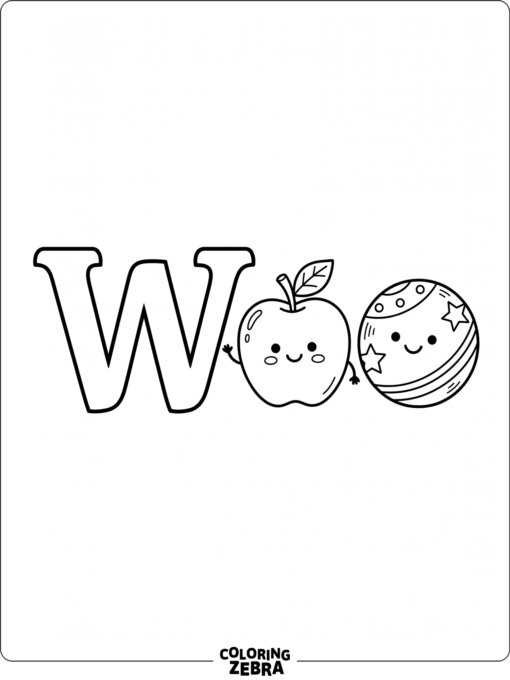 The letter W with a simple apple and ball