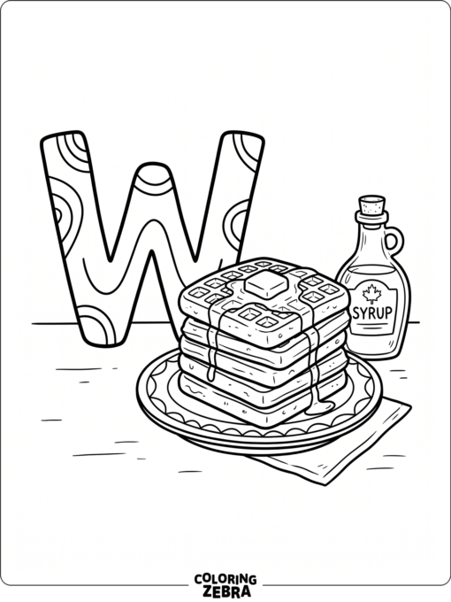 A W with waffles and syrup