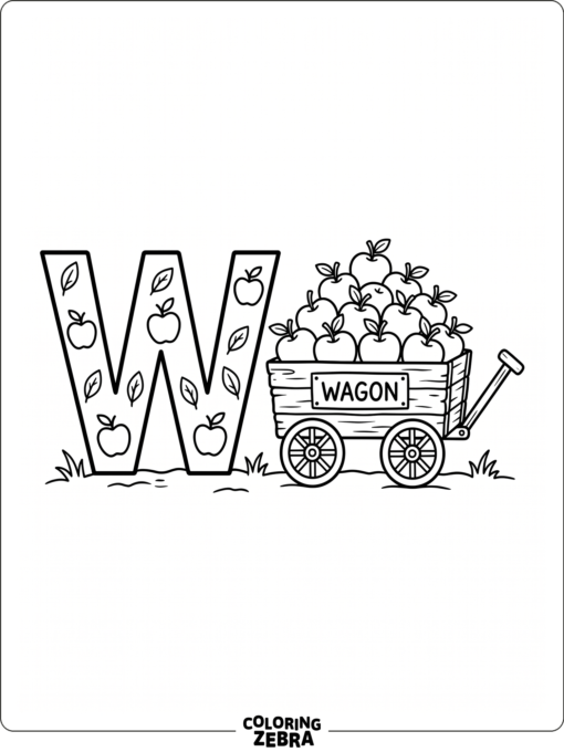 The letter W with a wagon full of apples