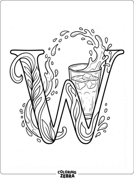 The letter W with a glass of water and splashes