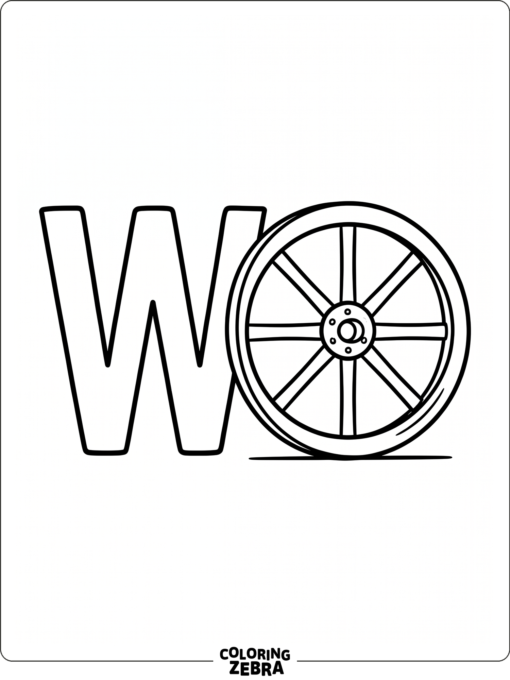 A W next to a wagon wheel