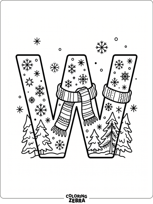 The letter W with snowflakes and a scarf
