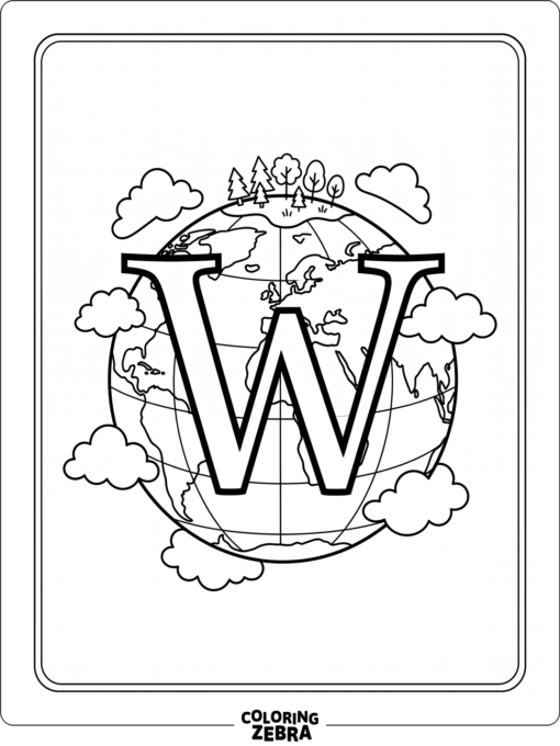 A W above a globe with clouds