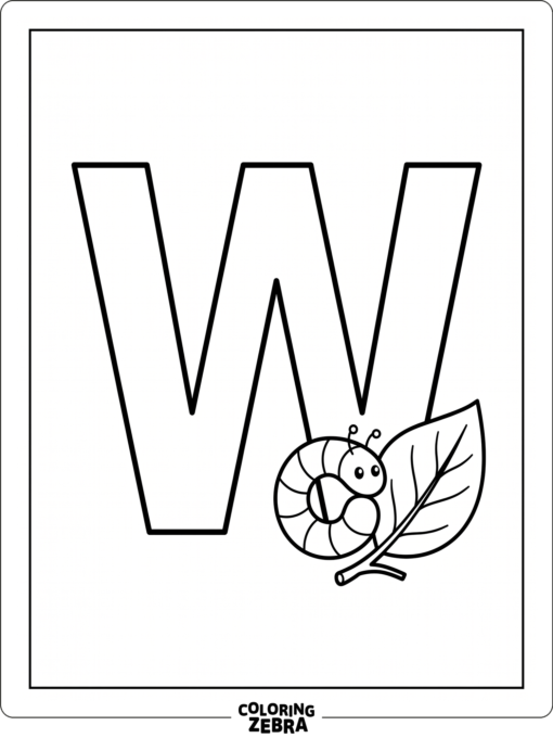 The letter W with a worm and a leaf