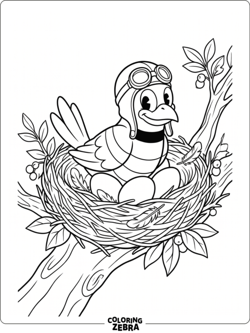 Wally Warbles in a nest with eggs