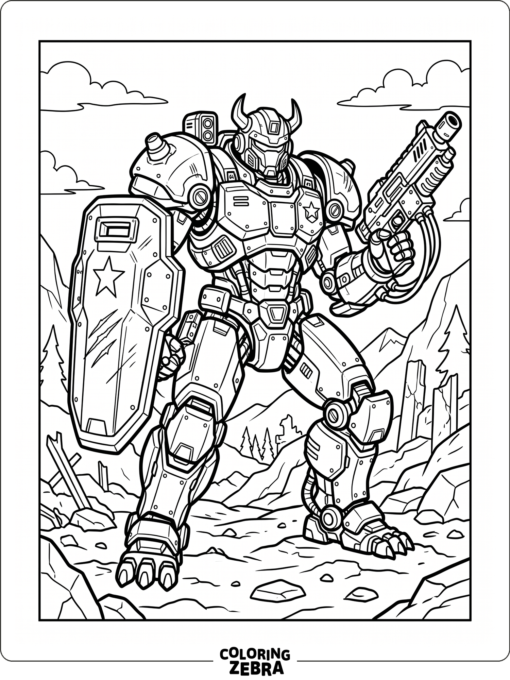 Armored battle robot with shield