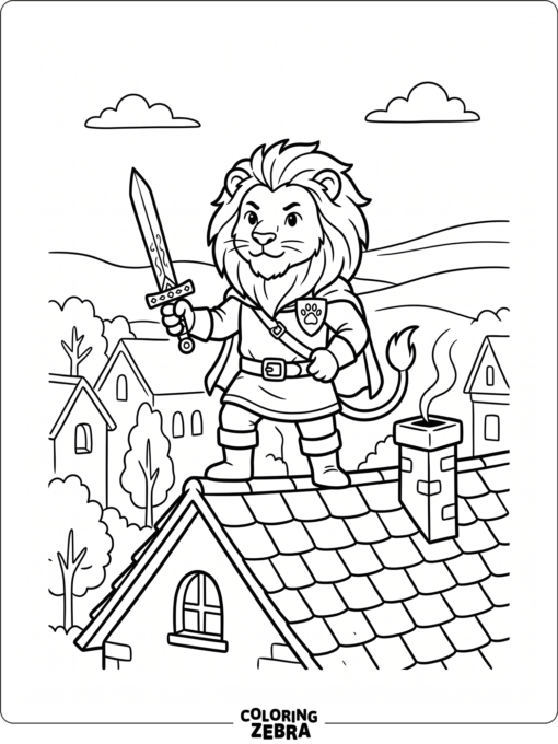 A brave lion cat holding a sword