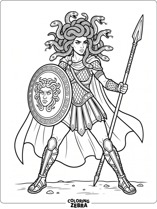 A warrior Medusa with a shield and spear