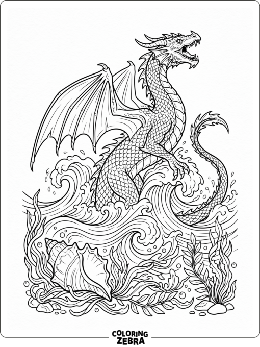 A sea dragon rising from the waves