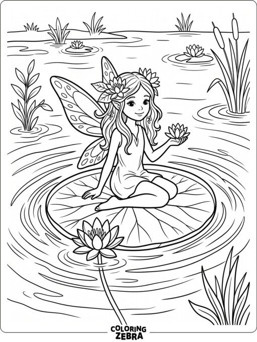 A water fairy sitting on a lily pad