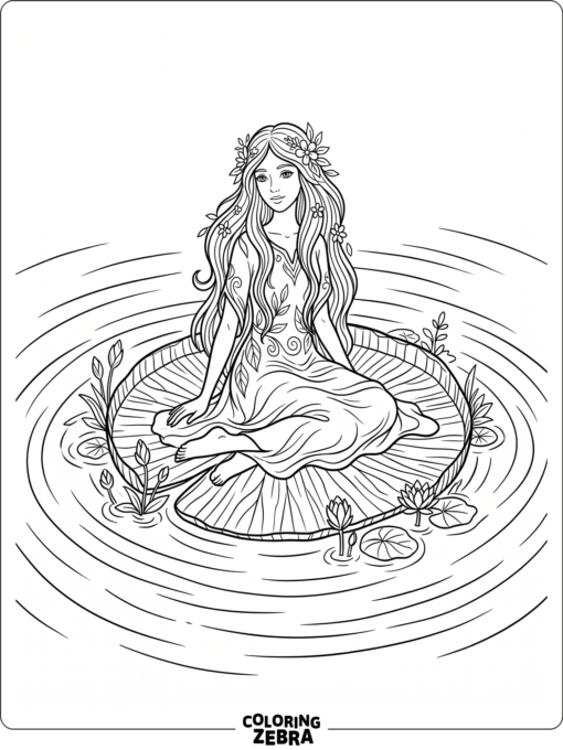 A water nymph sitting on a lily pad