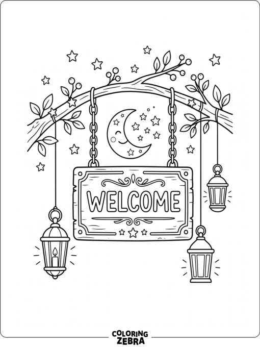 Welcome Ramadan sign with lanterns