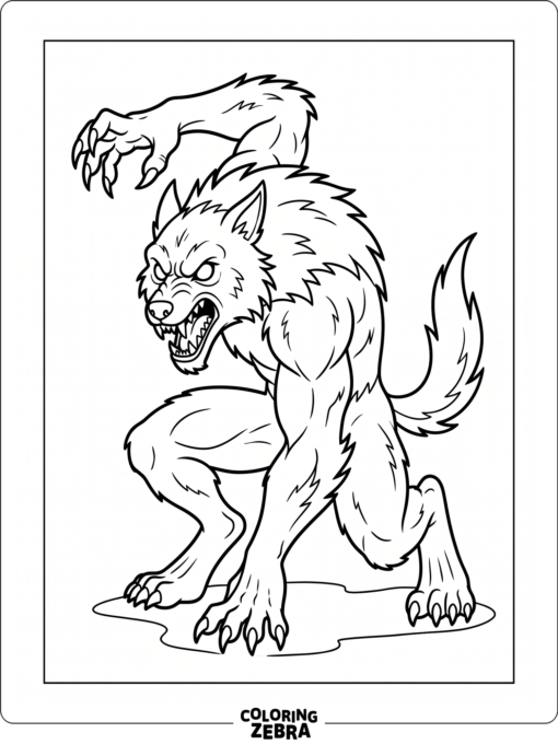 A crouching werewolf with raised claws